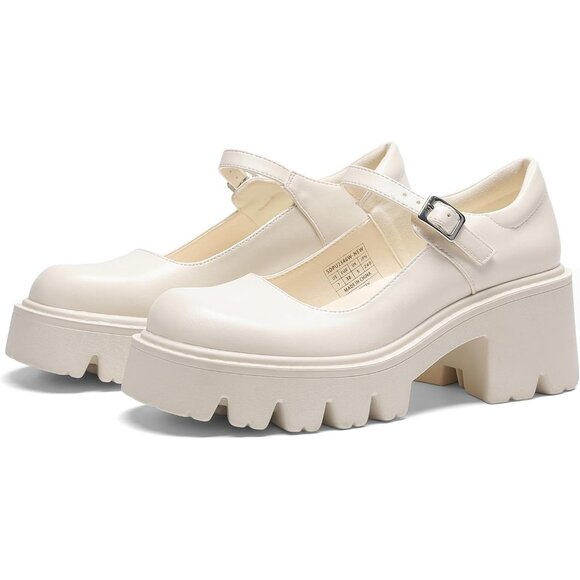 Women's Mary Jane Platform Low Heel Chunky Pumps Round Toe Ankle Strap Shoes - Picture 3 of 7